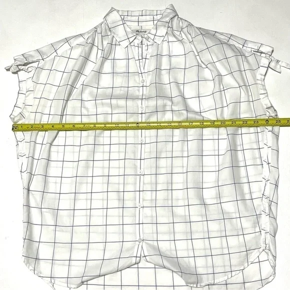 Madewell Woman White Blue Stripe Short Sleeve Button Down Shirt Size M - Picture 8 of 13